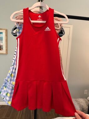 adidas Red Girls Sleeveless Tennis Top with White Logo